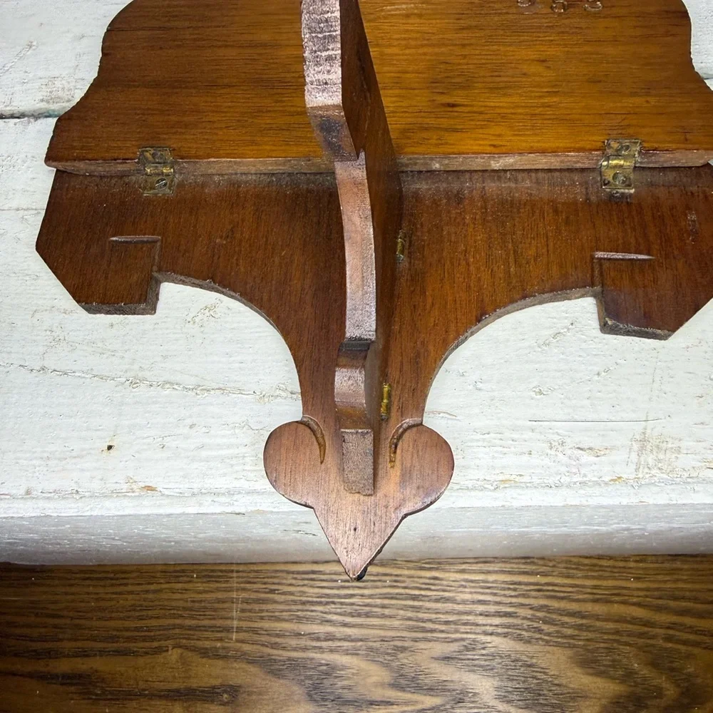 Vintage Victorian Style Scroll Wood Folding Wall Shelf Ornate primitive, distres